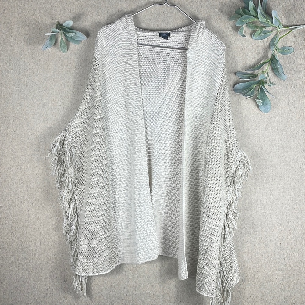 Roffe > Vintage Cream Hooded Short Sleeve Frayed Cardigan